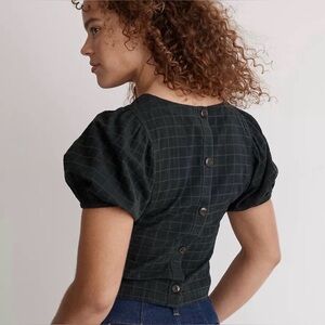 Madewell Corduroy Puff-Sleeve Top in Windowpane